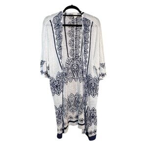 Chico’s Boho Chic Blue & White Open-Front Cardigan Swim Coverup‎ Kimono | Size 1